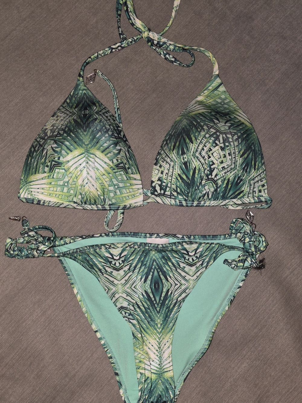 H&M Green Palm-Print Triangle Bikini